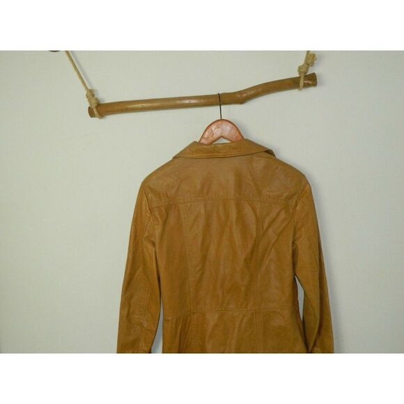 Crayon Leather Trench Coat Brown Cognac Vintage Made in Argentina. Size Small - Picture 8 of 12